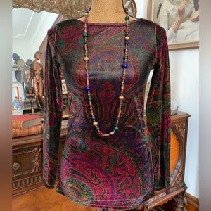 Vintage LRL Ralph Lauren Paisley Velour Boho Hippie Gypsie Gothic Blouse Shirt